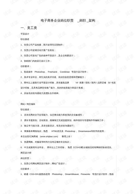 电子商务专业的岗位职责